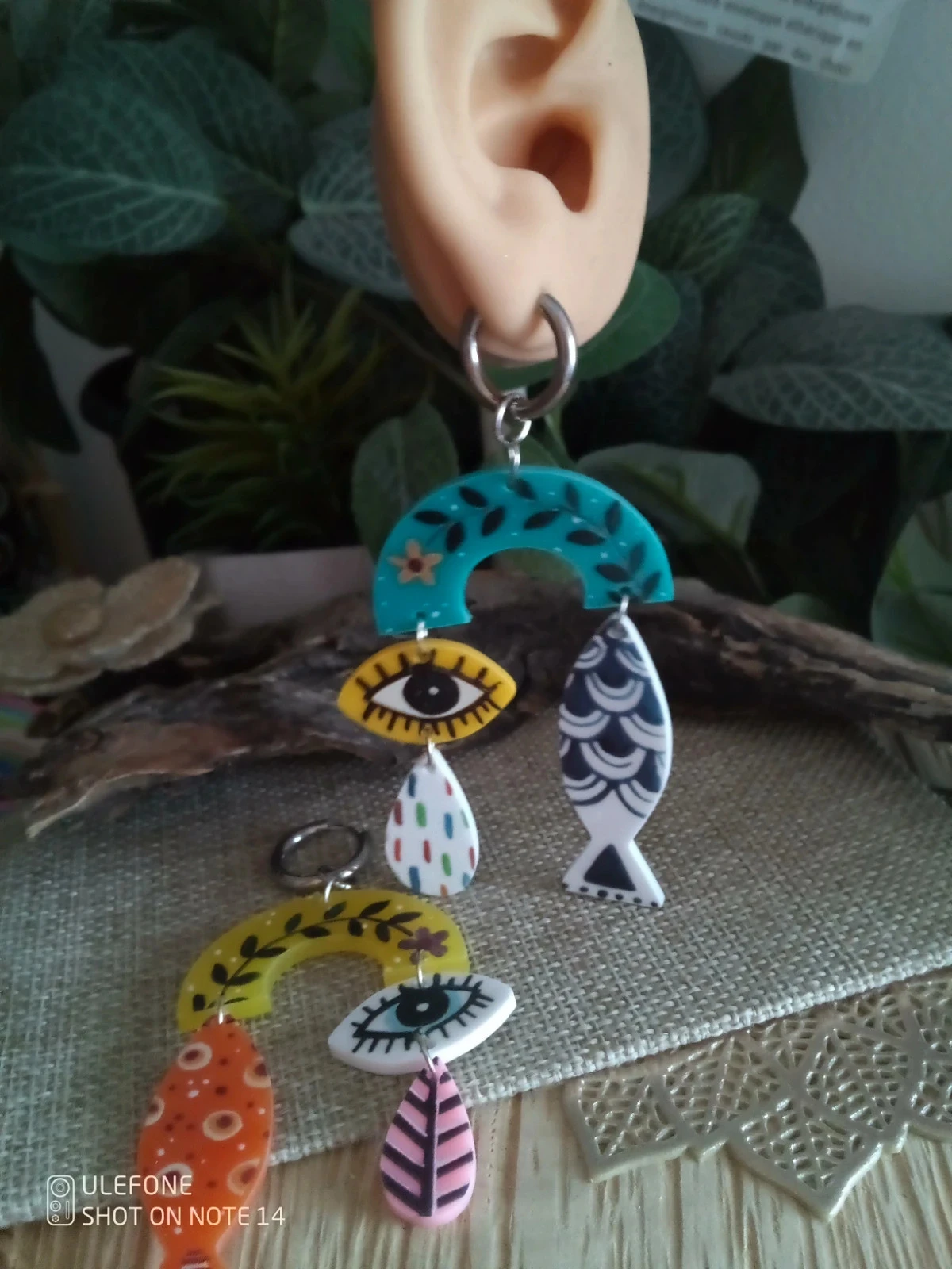 Boucles d'oreilles créoles argentées bohemia oeil poisson – photo 2
